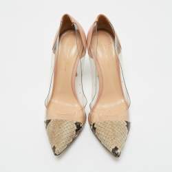 Pre Owned Gianvito Rossi Transparent/Beige PVC and Python Leather Plexi Pumps Size 39.5