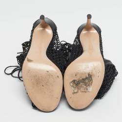 Pre Owned Gianvito Rossi Black Leather and Mesh Over The Knee Boots Size 38