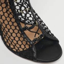 Pre Owned Gianvito Rossi Black Leather and Mesh Over The Knee Boots Size 38