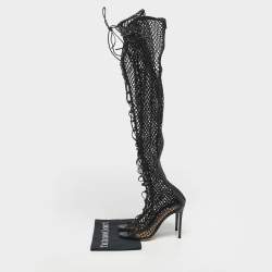 Pre Owned Gianvito Rossi Black Leather and Mesh Over The Knee Boots Size 38