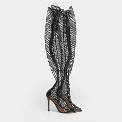 Pre Owned Gianvito Rossi Black Leather and Mesh Over The Knee Boots Size 38