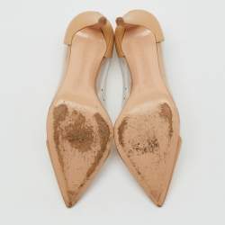 Pre Owned Gianvito Rossi Beige/Transparent Leather and PVC Plexi Pointed Toe Pumps Size 36.5