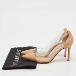 Pre Owned Gianvito Rossi Beige/Transparent Leather and PVC Plexi Pointed Toe Pumps Size 36.5