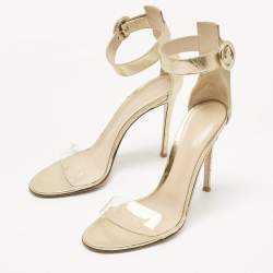 Pre Owned Gianvito Rossi Gold Leather and PVC Stella Ankle Strap Sandals Size 39