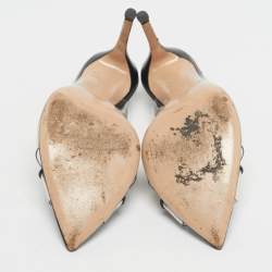 Pre Owned Gianvito Rossi Transparent/Black Leather and PVC Plexi Ankle Wrap Sandals Size 39