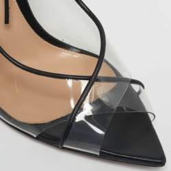 Pre Owned Gianvito Rossi Transparent/Black Leather and PVC Plexi Ankle Wrap Sandals Size 39