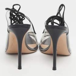 Pre Owned Gianvito Rossi Transparent/Black Leather and PVC Plexi Ankle Wrap Sandals Size 39