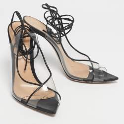 Pre Owned Gianvito Rossi Transparent/Black Leather and PVC Plexi Ankle Wrap Sandals Size 39