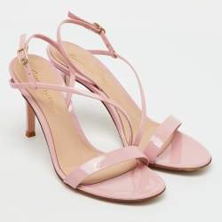 Pre Owned Gianvito Rossi Pink Patent Leather Manhattan Slingback Sandals Size 34