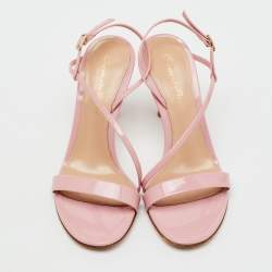 Pre Owned Gianvito Rossi Pink Patent Leather Manhattan Slingback Sandals Size 34