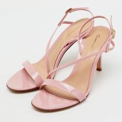 Pre Owned Gianvito Rossi Pink Patent Leather Manhattan Slingback Sandals Size 34