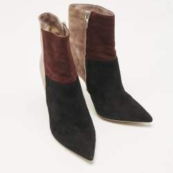 Pre Owned Gianvito Rossi Tricolor Suede Colorblock Zip Ankle Length Boots Size 38