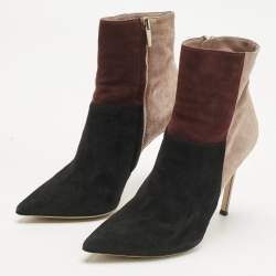Pre Owned Gianvito Rossi Tricolor Suede Colorblock Zip Ankle Length Boots Size 38