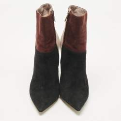 Pre Owned Gianvito Rossi Tricolor Suede Colorblock Zip Ankle Length Boots Size 38