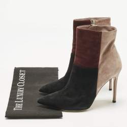 Pre Owned Gianvito Rossi Tricolor Suede Colorblock Zip Ankle Length Boots Size 38