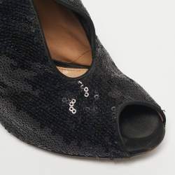 Pre Owned Gianvito Rossi Black Satin and Sequins Vamp Peep Toe Booties Size 38