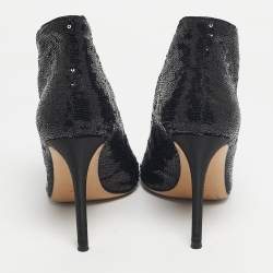 Pre Owned Gianvito Rossi Black Satin and Sequins Vamp Peep Toe Booties Size 38