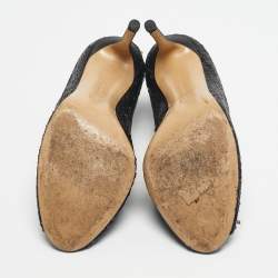 Pre Owned Gianvito Rossi Black Satin and Sequins Vamp Peep Toe Booties Size 38