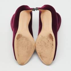 Pre Owned Gianvito Rossi Burgundy Velvet Vamp Platform Booties Size 38.5