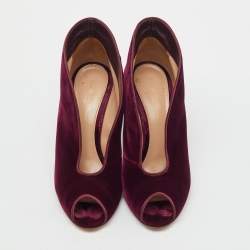 Pre Owned Gianvito Rossi Burgundy Velvet Vamp Platform Booties Size 38.5