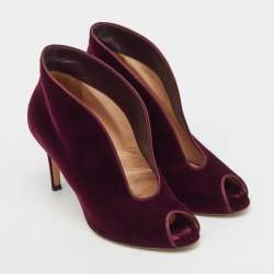 Pre Owned Gianvito Rossi Burgundy Velvet Vamp Platform Booties Size 38.5