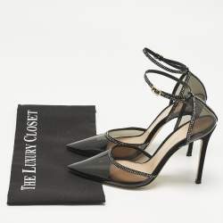 Pre Owned Gianvito Rossi Black PVC and Leather Crystal Embellished Ankle Strap Pumps Size 38