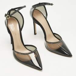 Pre Owned Gianvito Rossi Black PVC and Leather Crystal Embellished Ankle Strap Pumps Size 38