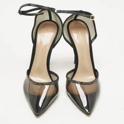 Pre Owned Gianvito Rossi Black PVC and Leather Crystal Embellished Ankle Strap Pumps Size 38