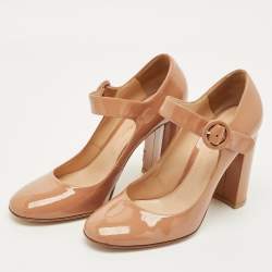Pre Owned Gianvito Rossi Beige Patent Leather Mary Jane Pumps Size 38
