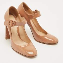 Pre Owned Gianvito Rossi Beige Patent Leather Mary Jane Pumps Size 38