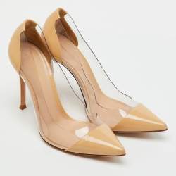 Pre Owned Gianvito Rossi Beige Patent Leather and PVC Plexi Pointed Toe Pumps Size 36.5