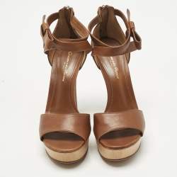 Pre Owned Gianvito Rossi Brown Leather Platform Ankle Strap Sandals