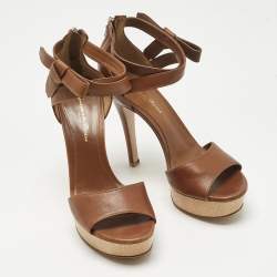 Pre Owned Gianvito Rossi Brown Leather Platform Ankle Strap Sandals
