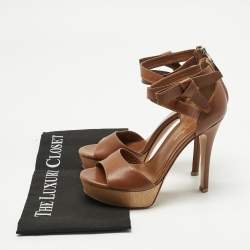 Pre Owned Gianvito Rossi Brown Leather Platform Ankle Strap Sandals