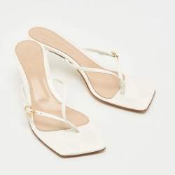 Pre Owned Gianvito Rossi White Patent Leather Buckle Thong Slide Sandals Size 38                      