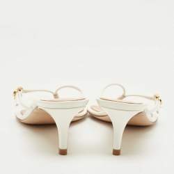 Pre Owned Gianvito Rossi White Patent Leather Buckle Thong Slide Sandals Size 38                      