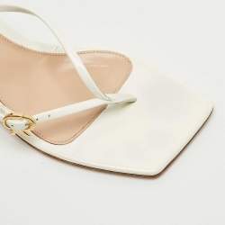 Pre Owned Gianvito Rossi White Patent Leather Buckle Thong Slide Sandals Size 38                      