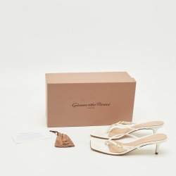 Pre Owned Gianvito Rossi White Patent Leather Buckle Thong Slide Sandals Size 38                      