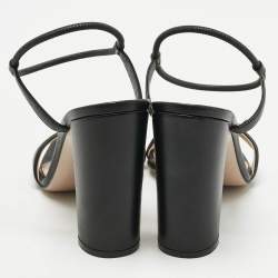 Pre Owned Gianvito Rossi Black  Leather Block Heel Ankle Wrap Sandals Size 41