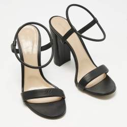 Pre Owned Gianvito Rossi Black  Leather Block Heel Ankle Wrap Sandals Size 41