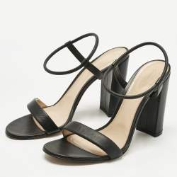Pre Owned Gianvito Rossi Black  Leather Block Heel Ankle Wrap Sandals Size 41