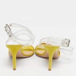Pre Owned Gianvito Rossi Yellow/Transperent PVC and Suede Stella Ankle Strap Sandals Size 37.5