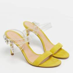Pre Owned Gianvito Rossi Yellow/Transperent PVC and Suede Stella Ankle Strap Sandals Size 37.5