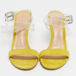 Pre Owned Gianvito Rossi Yellow/Transperent PVC and Suede Stella Ankle Strap Sandals Size 37.5