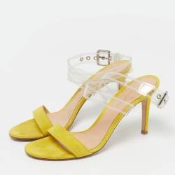 Pre Owned Gianvito Rossi Yellow/Transperent PVC and Suede Stella Ankle Strap Sandals Size 37.5
