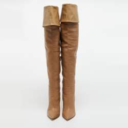Pre Owned Gianvito Rossi Beige Leather Over The Knee Boots Size 39