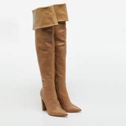 Pre Owned Gianvito Rossi Beige Leather Over The Knee Boots Size 39