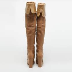 Pre Owned Gianvito Rossi Beige Leather Over The Knee Boots Size 39