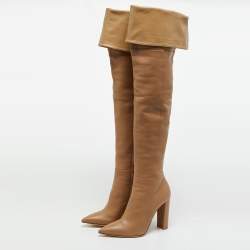 Pre Owned Gianvito Rossi Beige Leather Over The Knee Boots Size 39