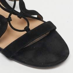 مملوكة مسبقًا صندل غلادياتور جيانفيتو روسي سويدي أسود كعب مربع سميك مقاس 39